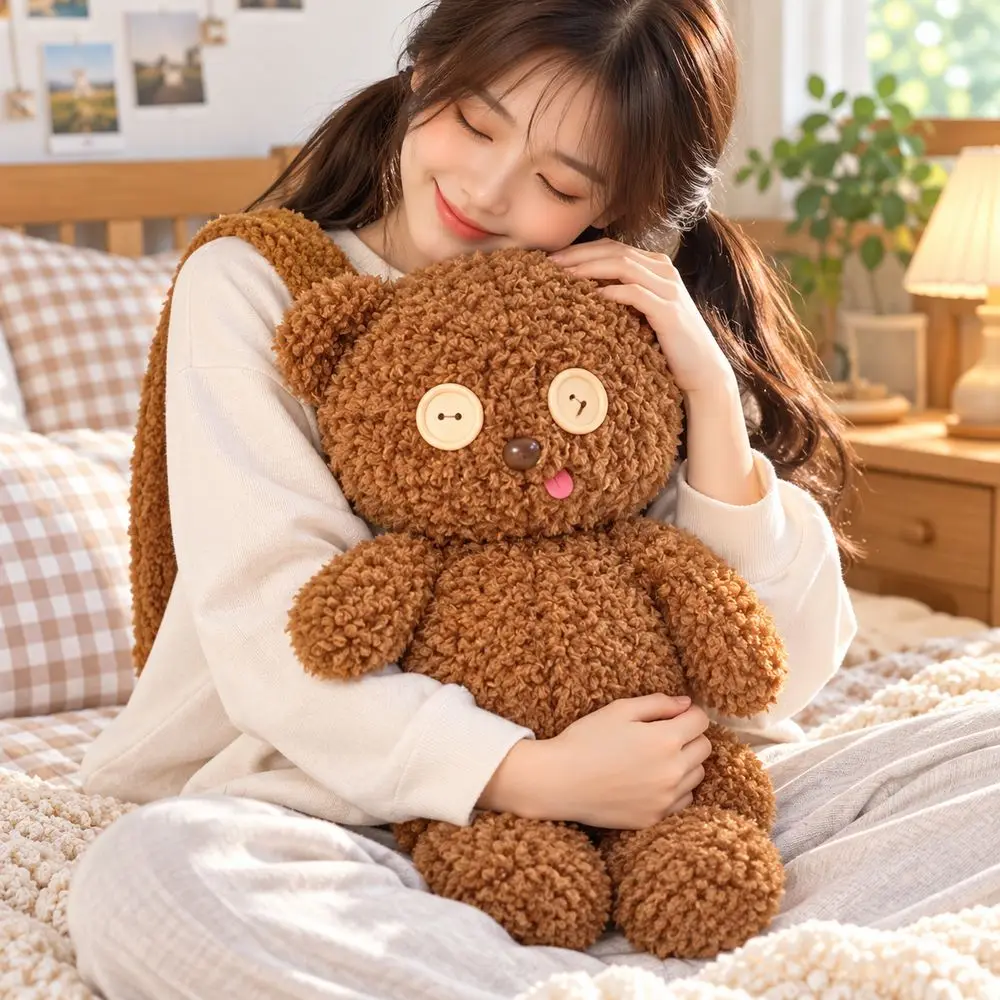 Gifts Curly Bear Backpack Button Eyes Soft Stuffed Bear Doll Kawaii Style Brown Teddy Bear for Kids