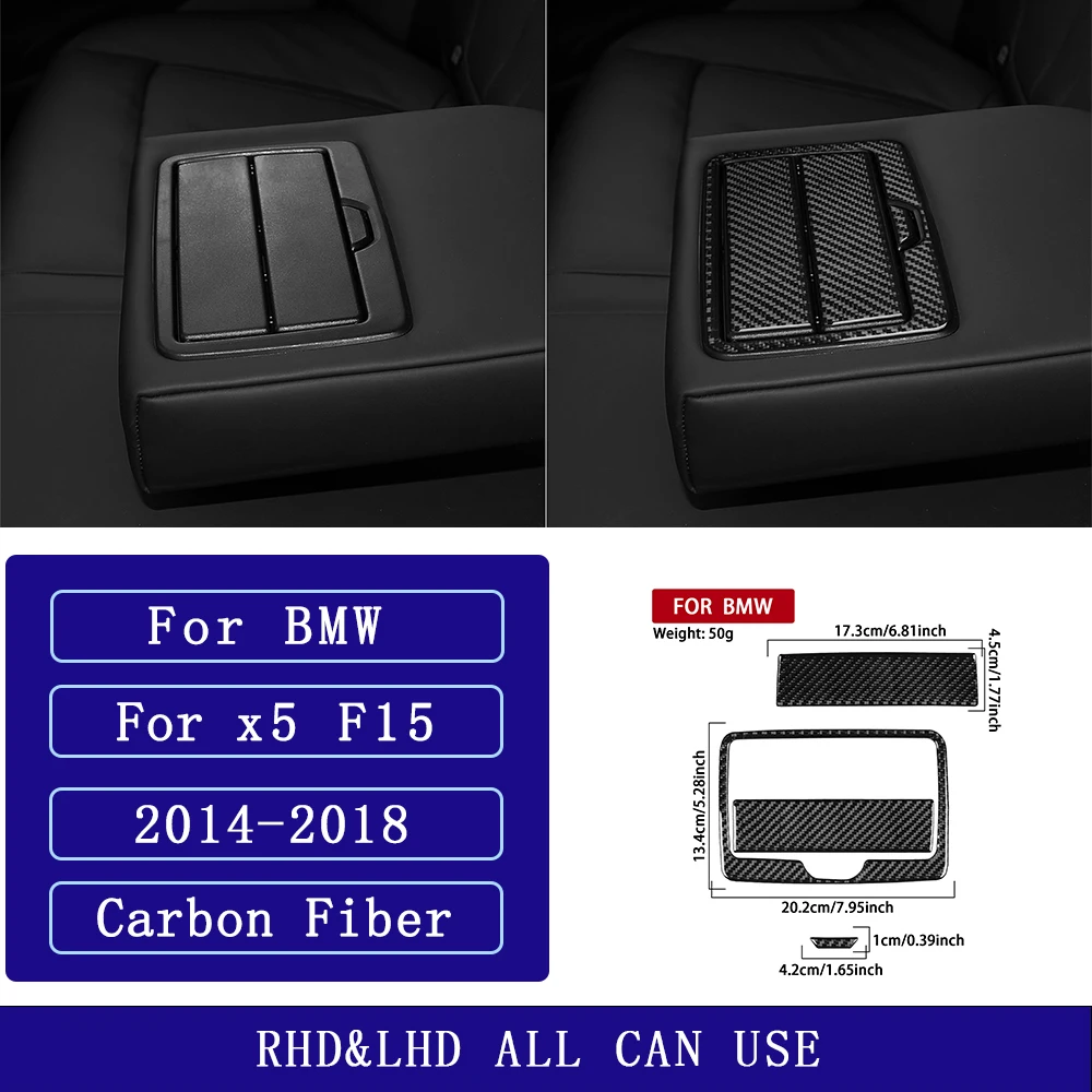 For BMW X5 F15 2014-2018 Carbon Fiber Rear central water cup holder panel Cover Car Accessories Interior Decorative Stickers