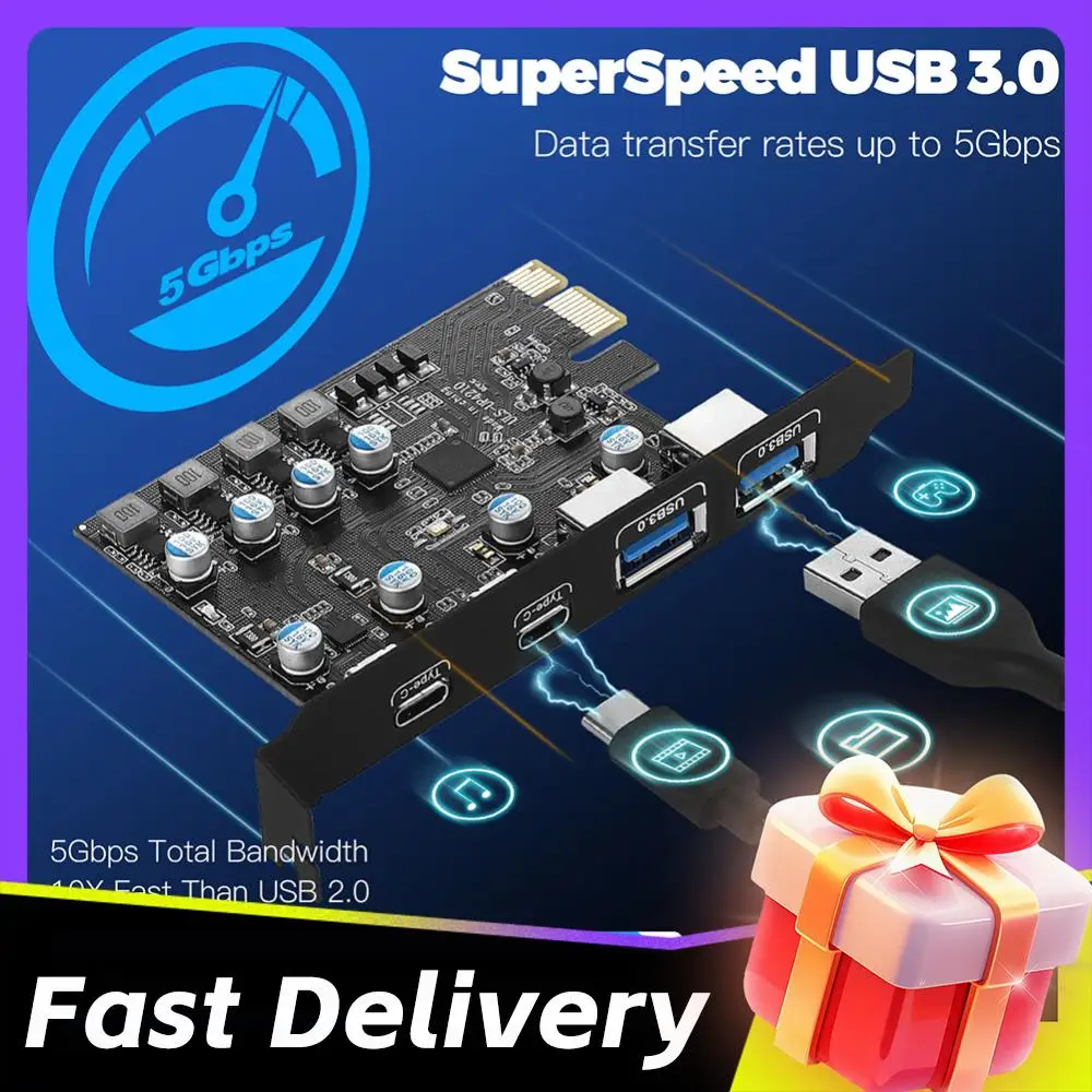 

USB3.0 PCIE Card 2*USB A Port+2*USB C Port/USB3.2 GEN1 USB3.0 PCI Extension Card for Windows7/8/10/11/MacOS/Linux