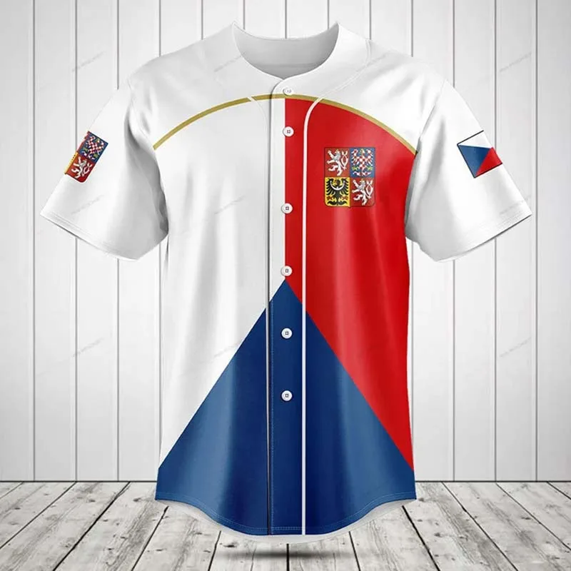 Custom Name Czech Republic Flag Graphic Button Shirt Summer Casual Loose Oversized Baseball Team Jersey Cool Short Sleeve Tops view 5