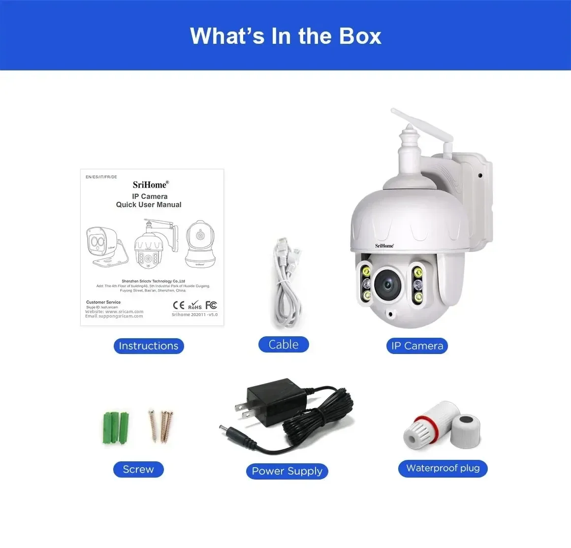 Srihome SH028 3.0/5.0MP Outdoor IP Camera Waterproof 5X Optical Zoom Wifi 360° P2P 2-Way Audio Wireless Surveillance CCTV PTZ