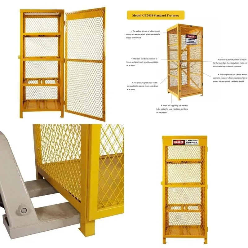 Yellow Metal Mesh Cylinder Locker High Pressure Gas Bottle Storage Cabinet for Industrial Laboratory Workshop Safety