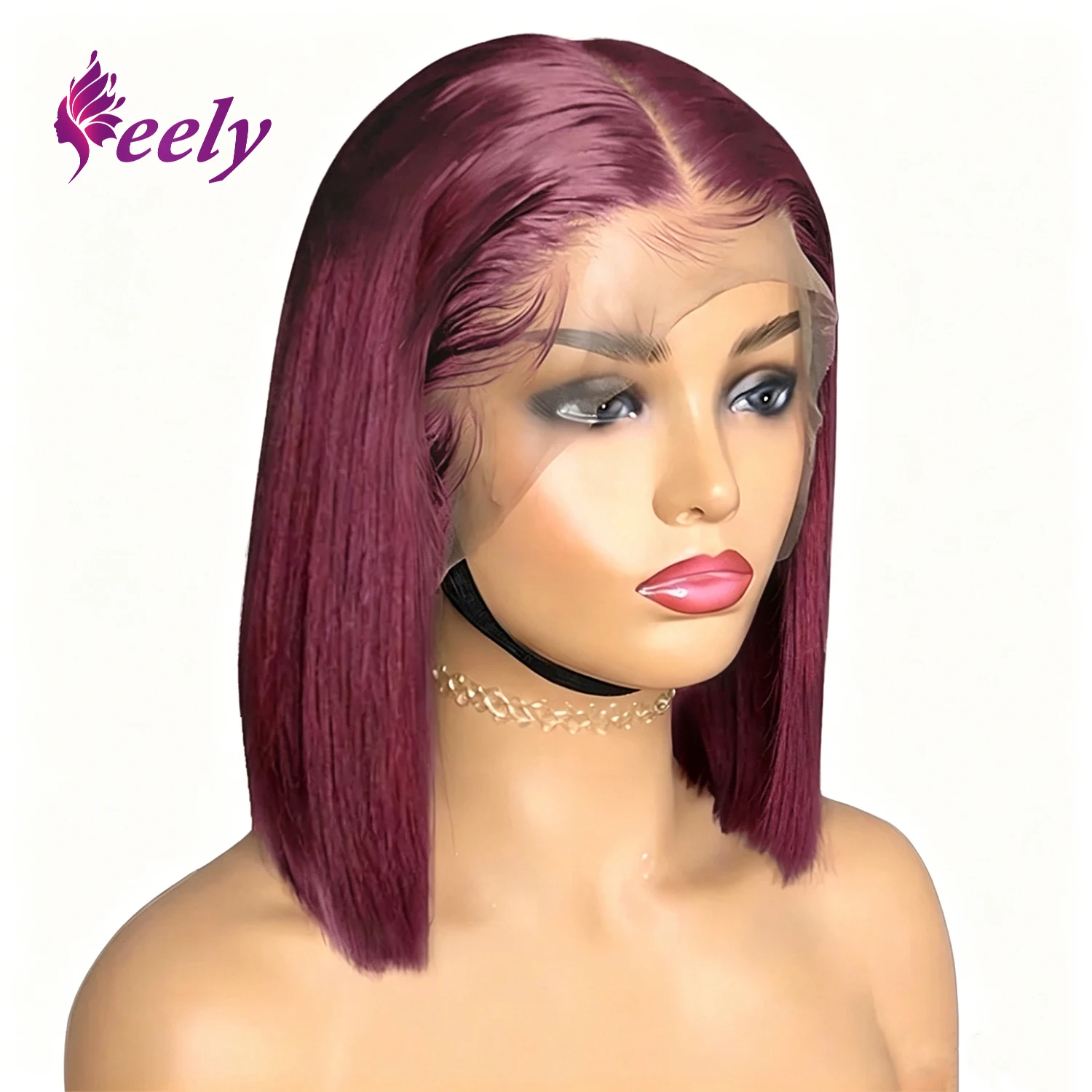 

Burgundy 99J 220 Density Straight Short Bob 13x4 HD Lace Frontal Human Hair Wigs Brazilian Pre Plucked With Baby Hair 12 16 Inch