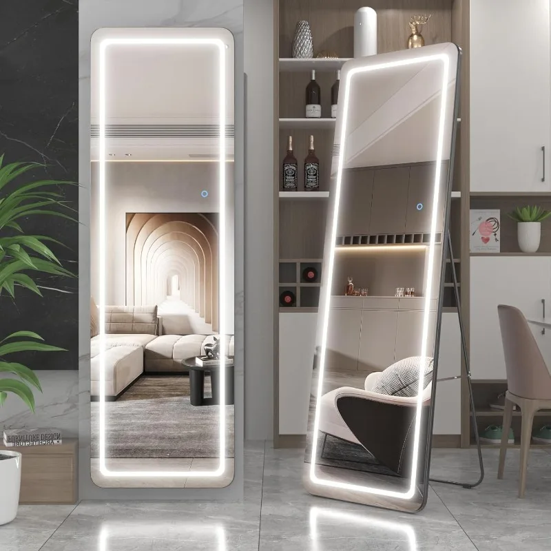 

Full Length Mirror with Lights,63"x20" Floor Mirror Dimming & 3 Color Lighting,Free Standing Mirror,LED Full Size Mirror