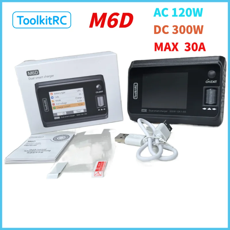 

Зарядное устройство-балансир ToolkitRC M6D с двумя каналами для LiPo/LiHV/NiMh аккумуляторов, 1-6S, запчасть для FPV-моделей