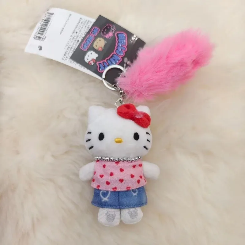 Sanrio Repipi pluche sleutelhanger Hello Kitty luipaard zwarte hanger Y2K cartoon donkere huid pluizige Kitty kat hart gevulde sleutelhanger