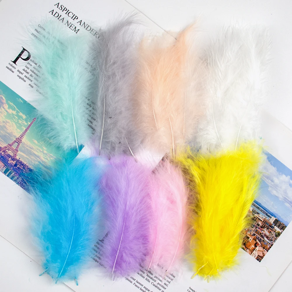 50Pcs Natural Turkey Marabou Feather 10-15cm Fluffy Feathers for Crafts Wedding Dress DIY Jewelry Decor Accessories