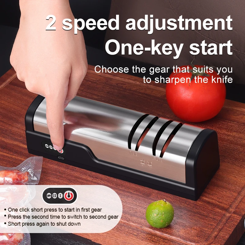 Portable Rechargeable Electric Knife Sharpener, Fast Kitchen Blade Sharpener with Non-Slip Base