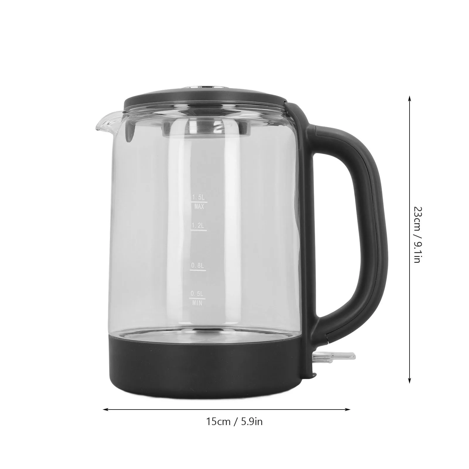 Chaleira elétrica de vidro para chá, 1,5l, água quente, bule, aquecedor, desligamento automático, anti-ebolim seco