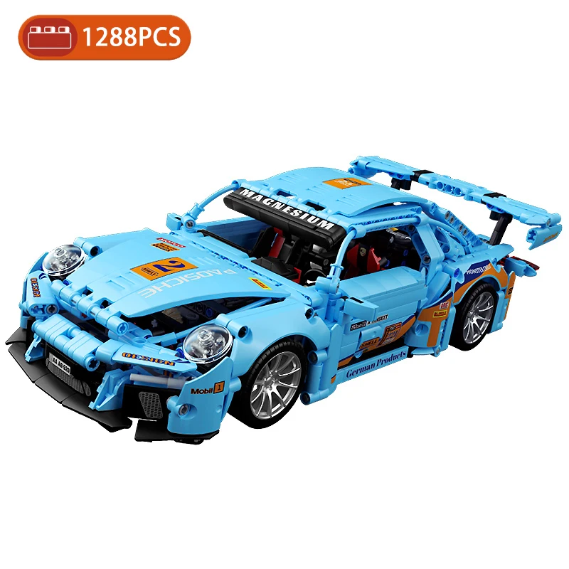 

High-Tech Super Racing Sport Blue Car Model Building Blocks City Mechanical Racer Famous Speed Vehicle Bricks MOC Toys Kids Gift