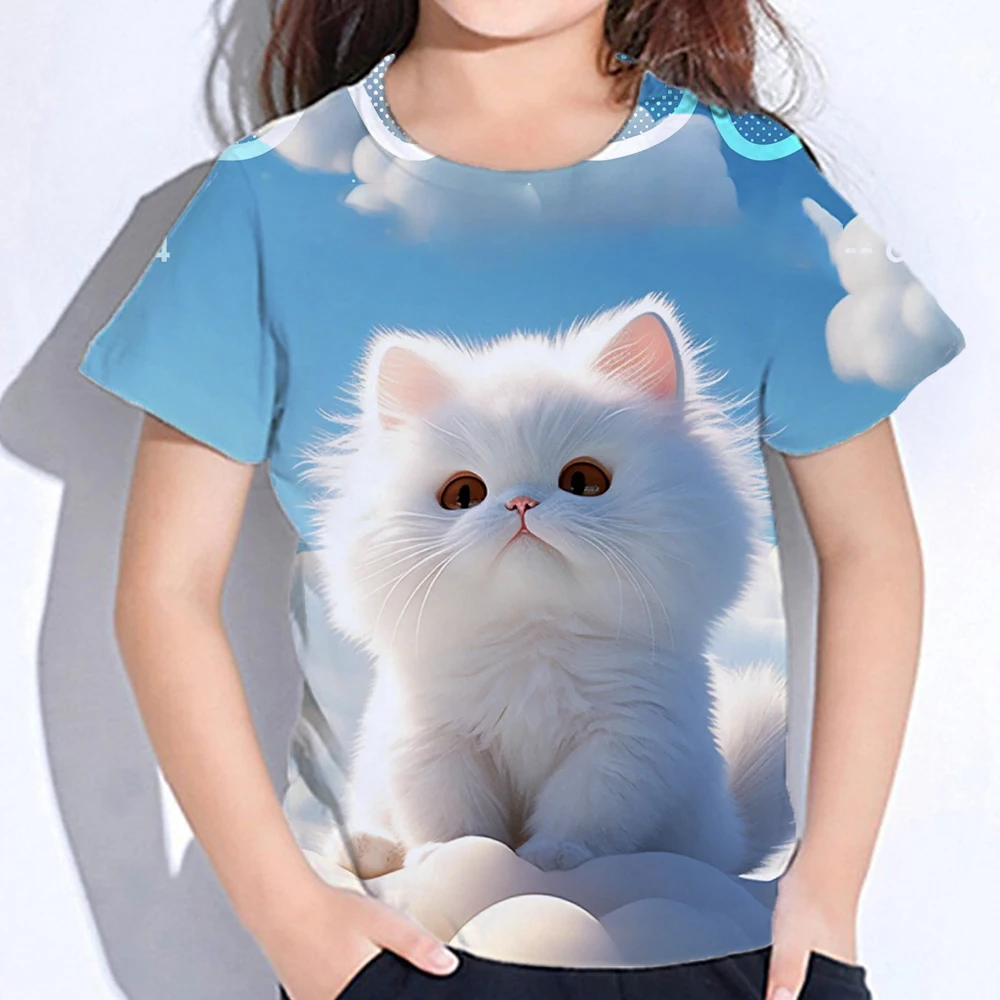 Girl Clothes Girl T-Shirts Short Sleeve Cute Animals Print Kids Summer Clothes Casual Kawaii Round Neck Tops Children Clothing