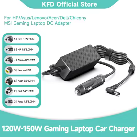 KFD 150W 135W 120W Gaming Laptop Car Charger DC Power for Lenovo Legion ASUS MSI HP zbook Dell Acer Chicony Cigarette Lighter