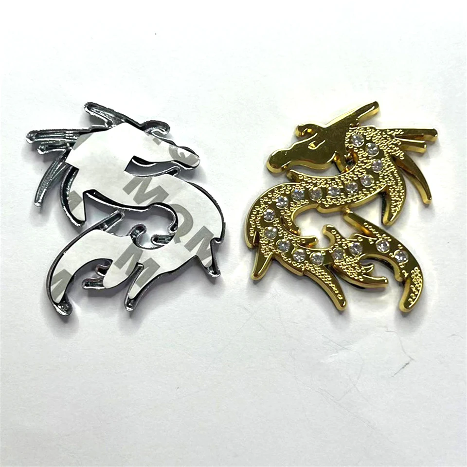 3D Dragon Car Emblem with Crystals - Metal Hood Ornament Badge for Auto Body Styling, Rhinestone Decal for Scratch Cover CB-24
