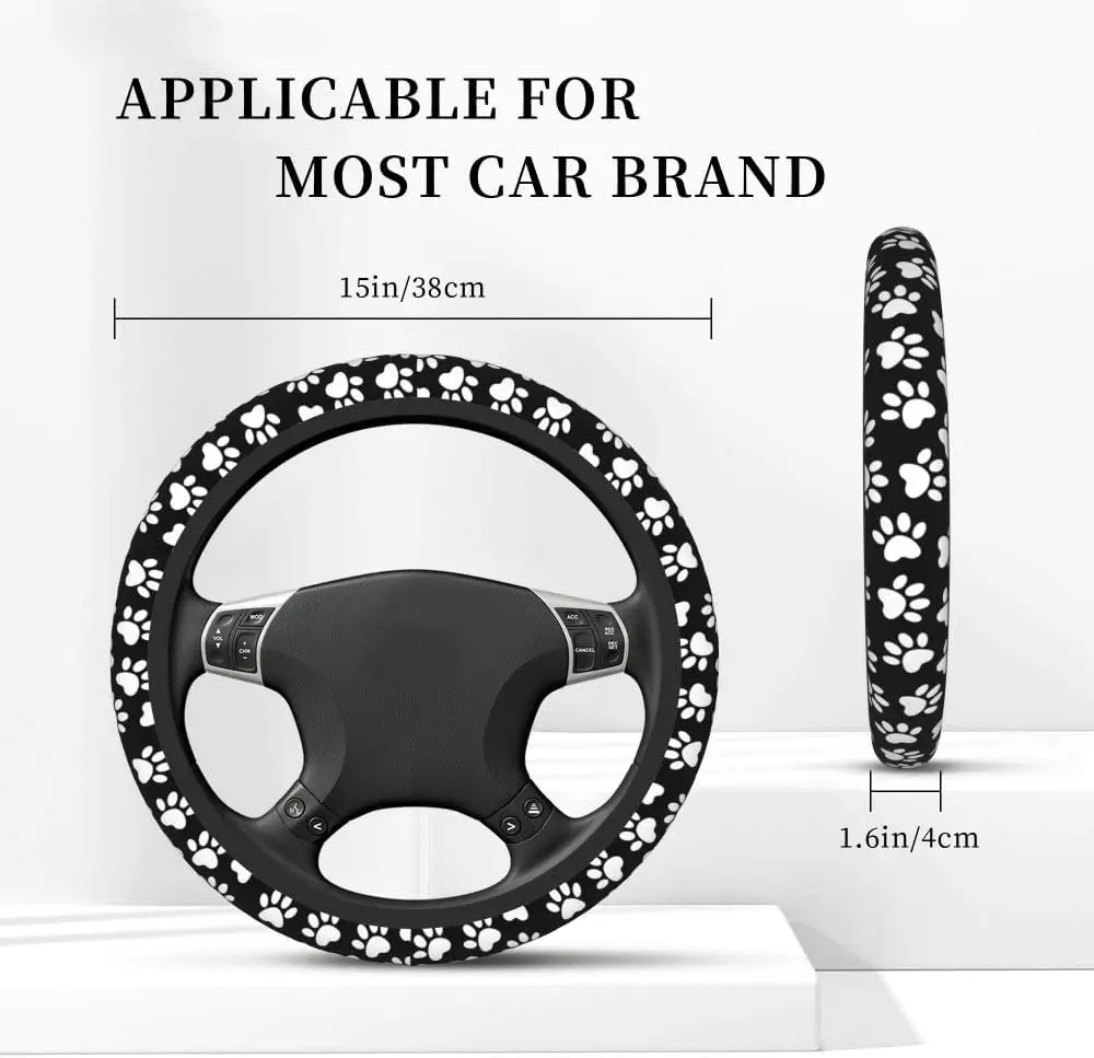 Steering Wheel Cover, Lovely Animal Paw Cat Dog Footprint Anti-Slip Absorbing Sweat Breathable Universal Car Accessories for Wom