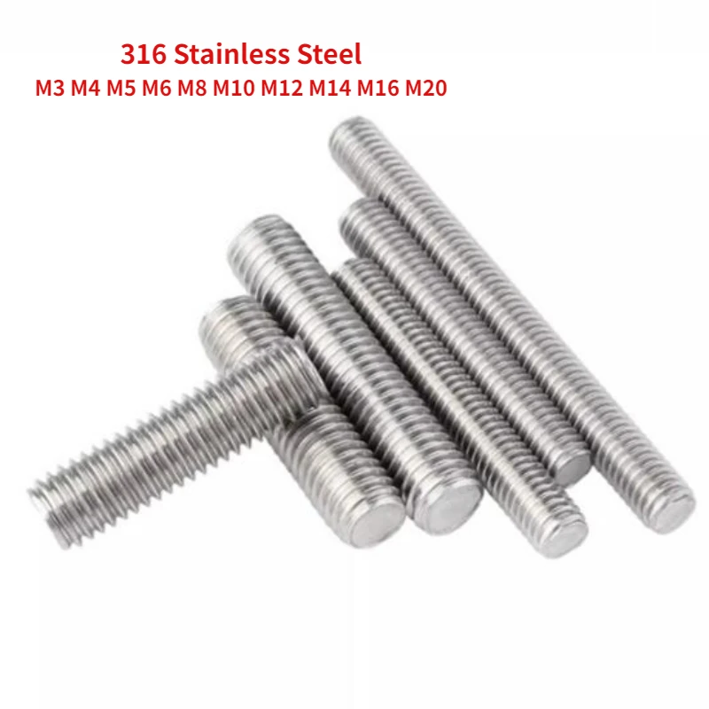 M3 M4 M5 M6 M8 M10 M12 M14 M16 M20 316 Stainless Steel Full Thread Bar Bolt Wire Threaded Rod Stud Tooth Stick Length 45mm-150mm