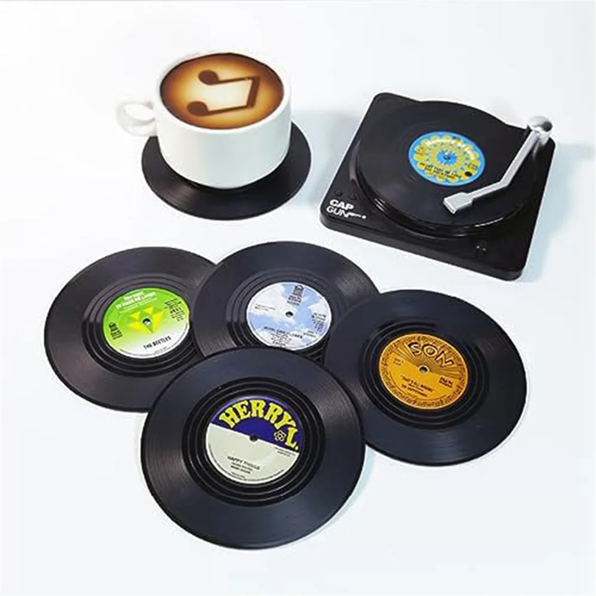 Onderzetters Set van 6 Vintage CD-onderzetters Vinylplaten voor muziekliefhebbers, Housewarming Hostess Gifts Stijl 2