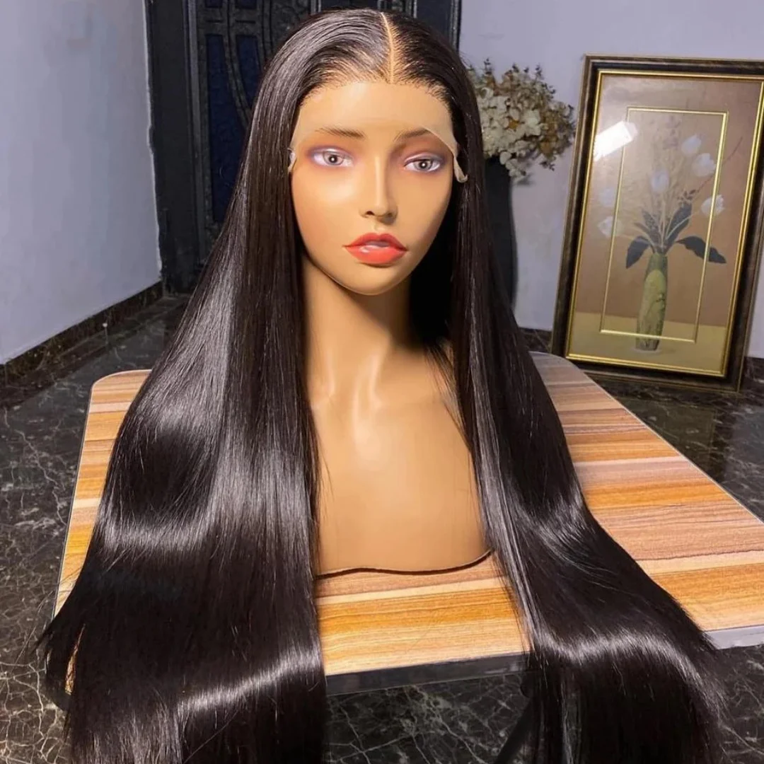 13x6 osso em linha reta perucas naturais do cabelo humano hd peruca frontal do laço pré arrancado super duplo desenhado perucas cabelo virgem cru pronto para ir
