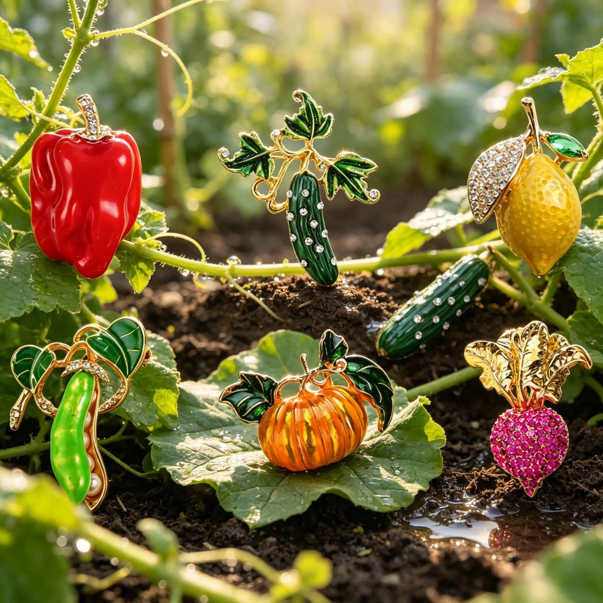 Essh&Pule Whimsical Fruit Vegetable Statement Brooch Color Enamel Rhinestone Lapel Pin Cute Women Coat Party Fashion Jewelry