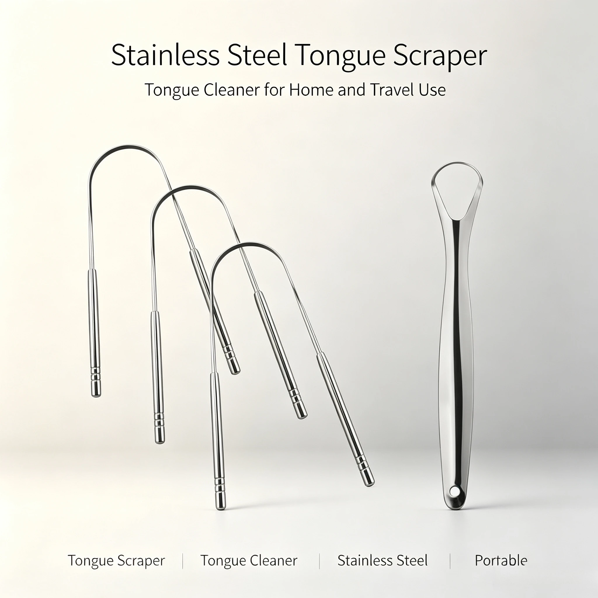 4Pcs Stainless Steel Tongue Scraper for Adults,Tongue Cleaner Removes Tongue Coating,Fresh Breath Oral Hygiene Tool,Men & Women