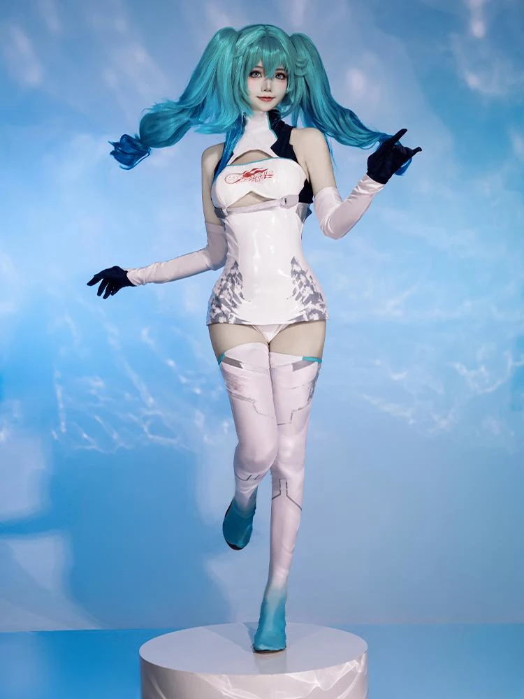 AGCOS Mikku Cosplay MIKUKU 2014 Racing Suits Cosplay Costume Anime Mikku Woman Uniforms Jumpsuits Sets Wig Clothes Cosplay