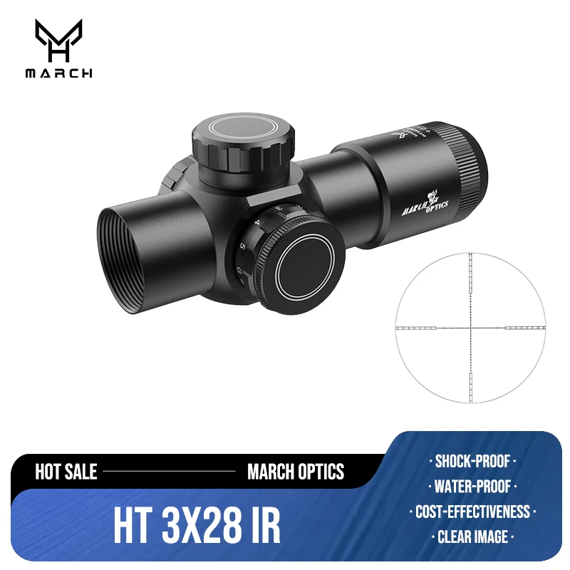 MARCH HT 3X28IR Tactical Rifle Scope Hunting Sniper Airsoft Air Guns Red Dot With Mounts Optics Shooting Glock Gun Sight