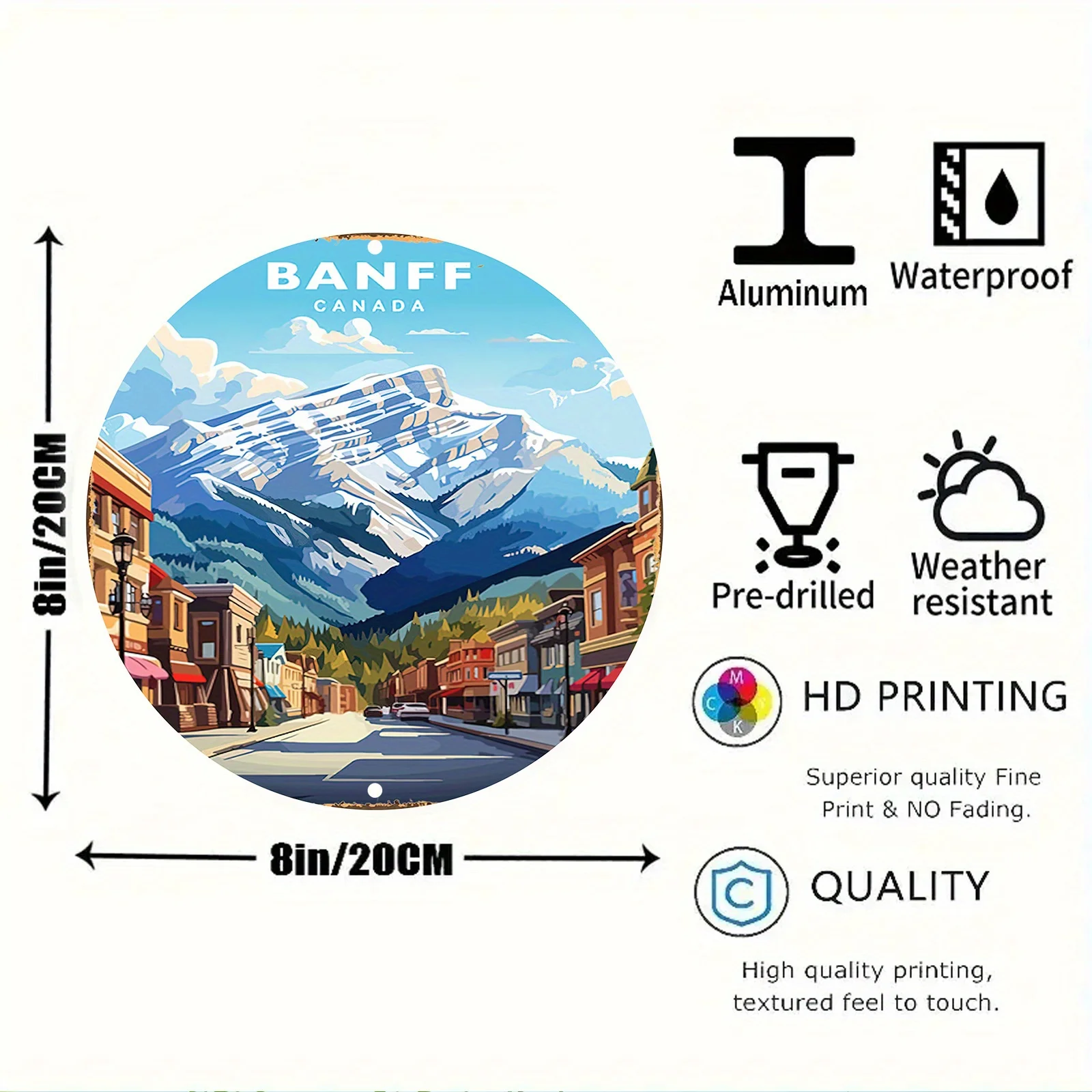 Banff Canada Aluminum Metal Sign - Round Vintage-Inspired Wall Art for Home & Bar Decor, Weatherproof & HD Printing, Pre-Drilled