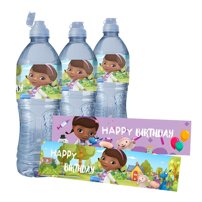 24pcs Disney's Doc McStuffins Party Water Bottle self-adhesive Label Birthday Party Decor Kids Party Supplies Water Bottle Wraps