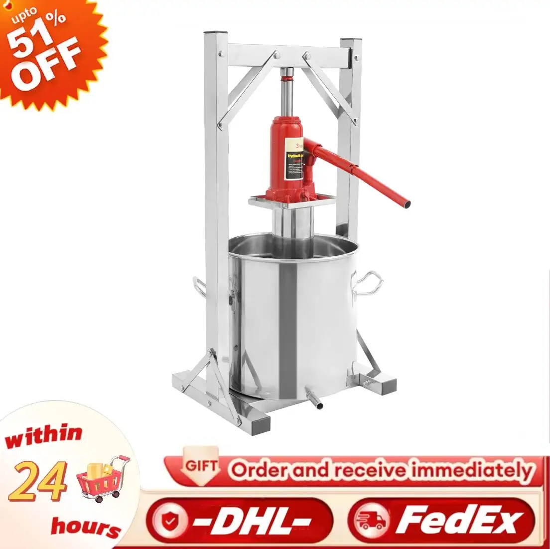 Obstweinpresse, 12 l, Traubenbrecher, Saftbereiter aus Edelstahl mit hydraulischem Wagenheber, Weinherstellungswerkzeug