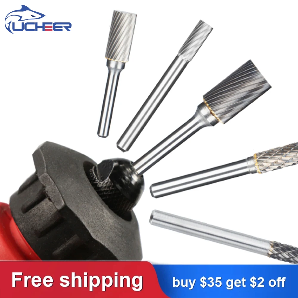 UCHEER หัวกัดแกะสลักขัดโลหะแบบโรตารี่ขนาด6มม. 1ชิ้น/เซ็ตเหล็กทังสเตนคาร์ไบด์