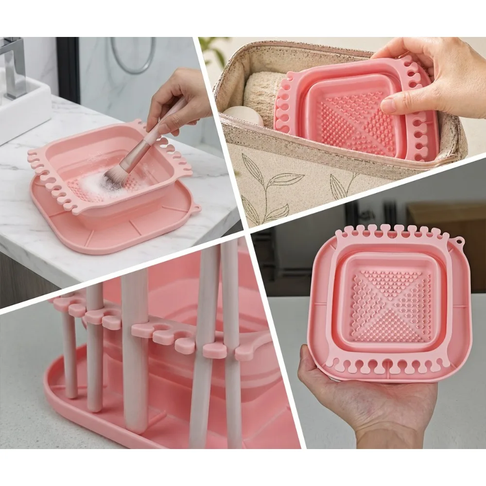 1pc Folding Silicone Brush Washer, Built-In Drying Rack Paintbrush Rinser for Acrylic Oil Watercolor