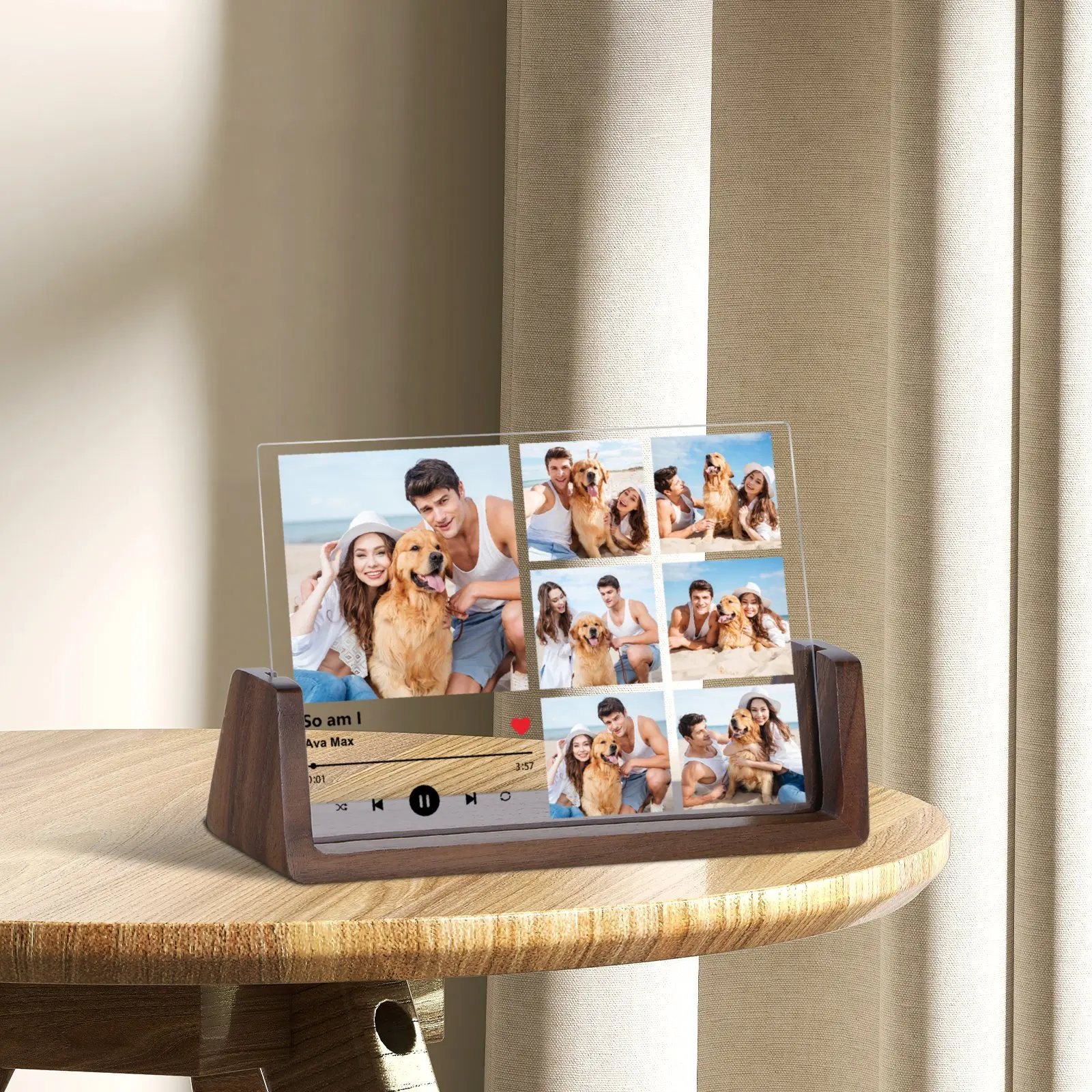 Customized Acrylic Photo Frame Personalized Music Code Picture Plaque with Wooden Stand Valentines Day Gifts for Couple Lover