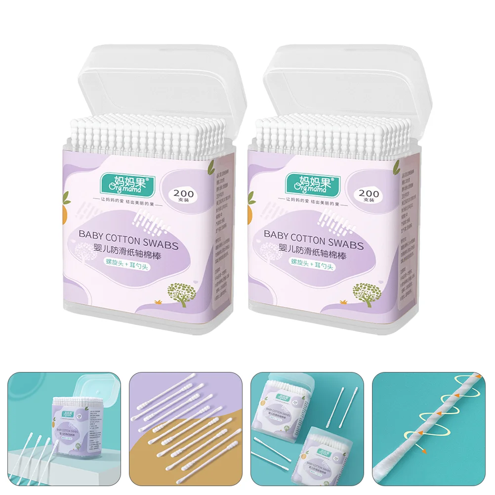 2 Boxes Cotton Swabs Baby Ear Caring Swabs Beauty Cotton Bud Makeup Tool