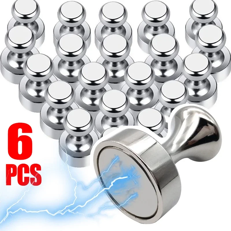 6/2PCS Strong Magnetic Push Pins Magnet Metal Retainers for Whiteboard Refrigerator Kitchen Reusable Magnetic Thumb Tacks Sucker