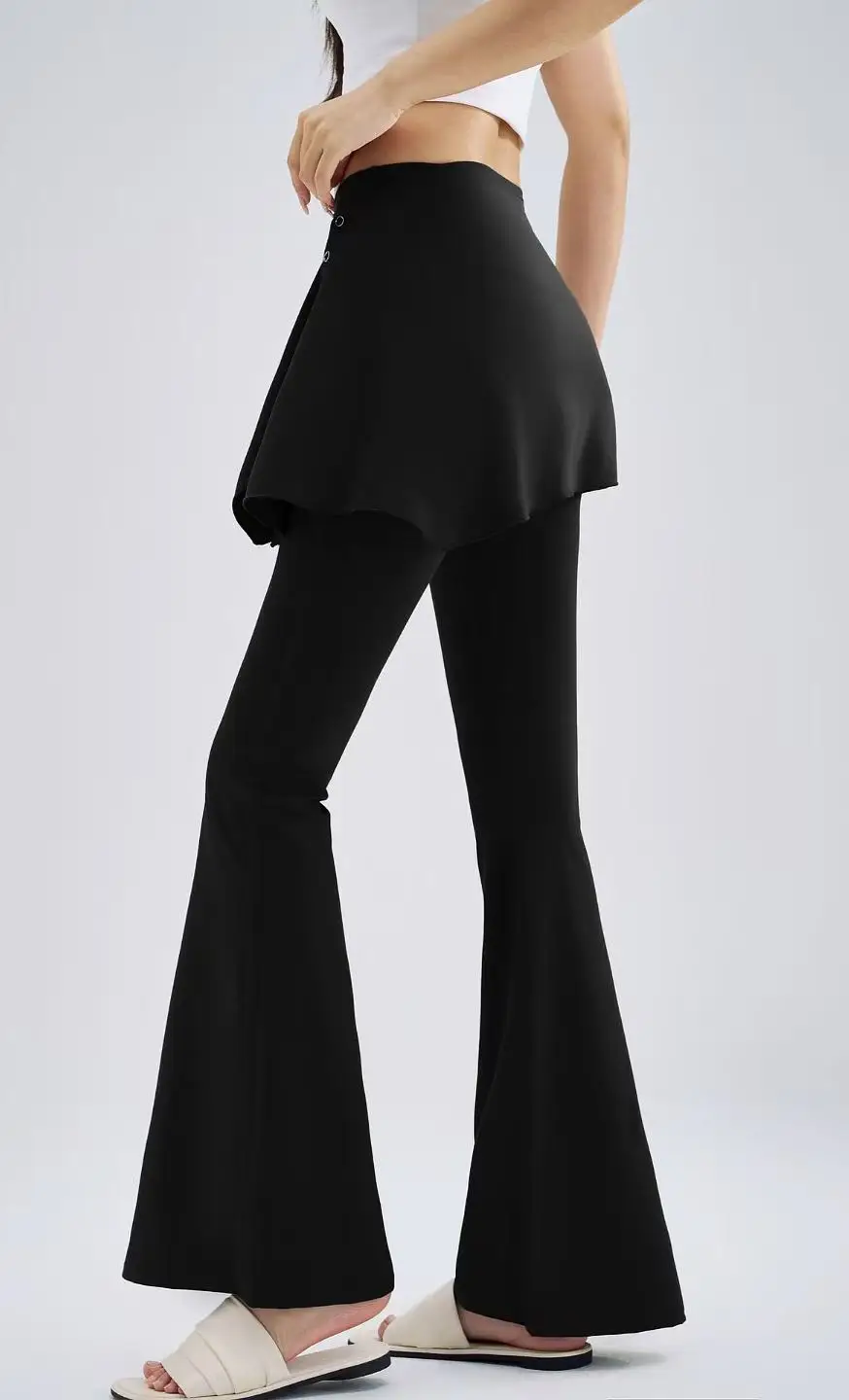 Figurbetonte Fitness-Leggings mit Hüftbedeckung für Damen im Herbst, zweiteiliger Radsport-Yoga-Anzug mit Rocksaum, ausgestellte Sporthose – Detail 9