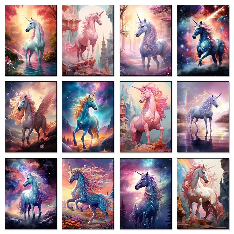 Beautiful Pink Magic Unicorn Colorful Pegasus Abstract Poster Canvas Paintings Wall Art Pictures Home Decor