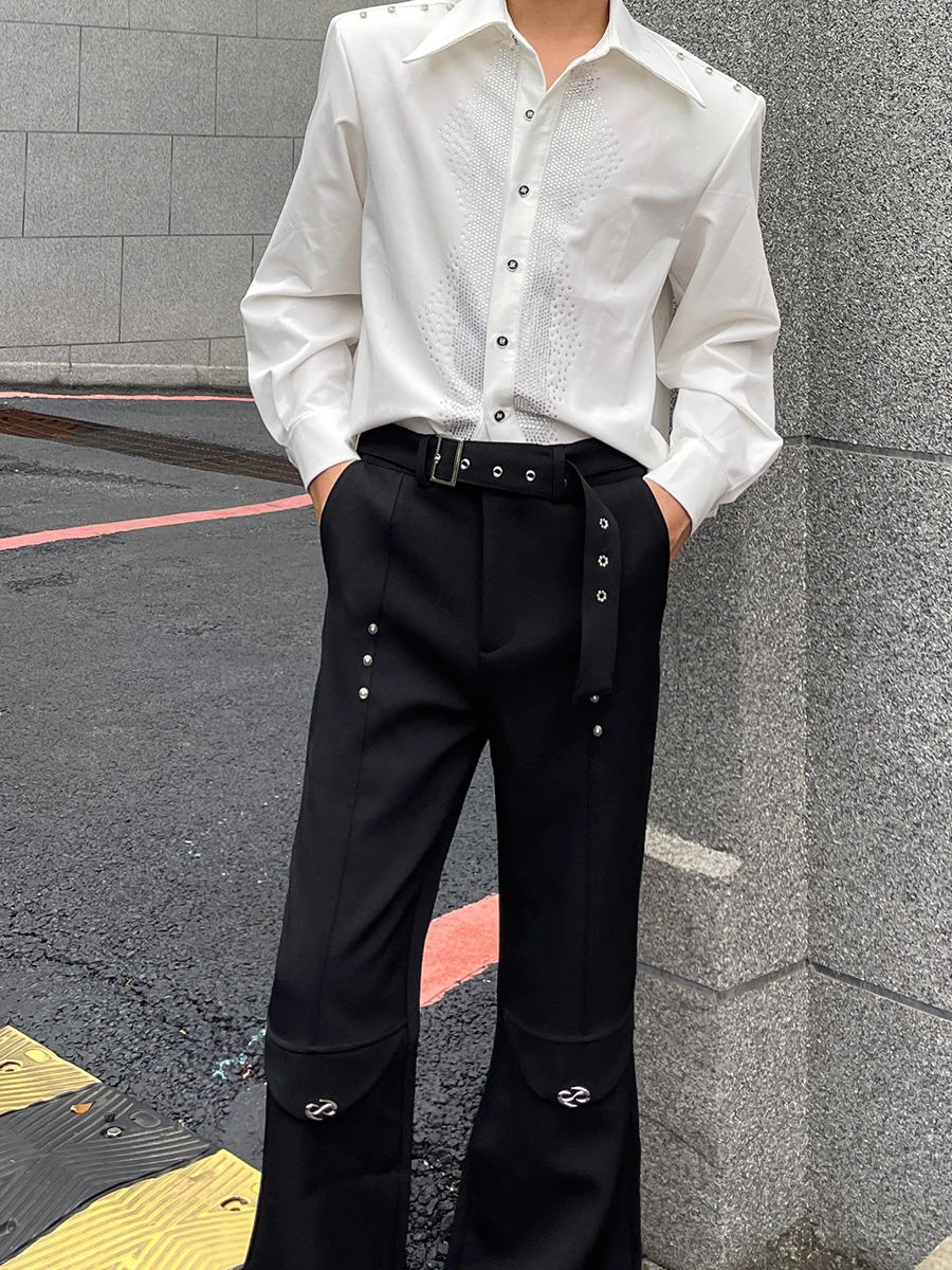 Korean Version of High-end Rivet Design Black Suit Pants Men's Fashion Trend Loose and Versatile Casual Trousers