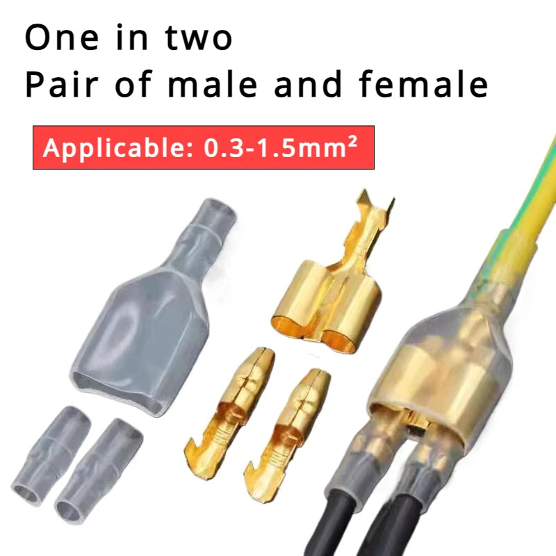 25 Sets One Female And Two Male 4.0 Bullet Terminal Electrical Wire Connector Diameter Male Female 1 2 Transparent Sheath