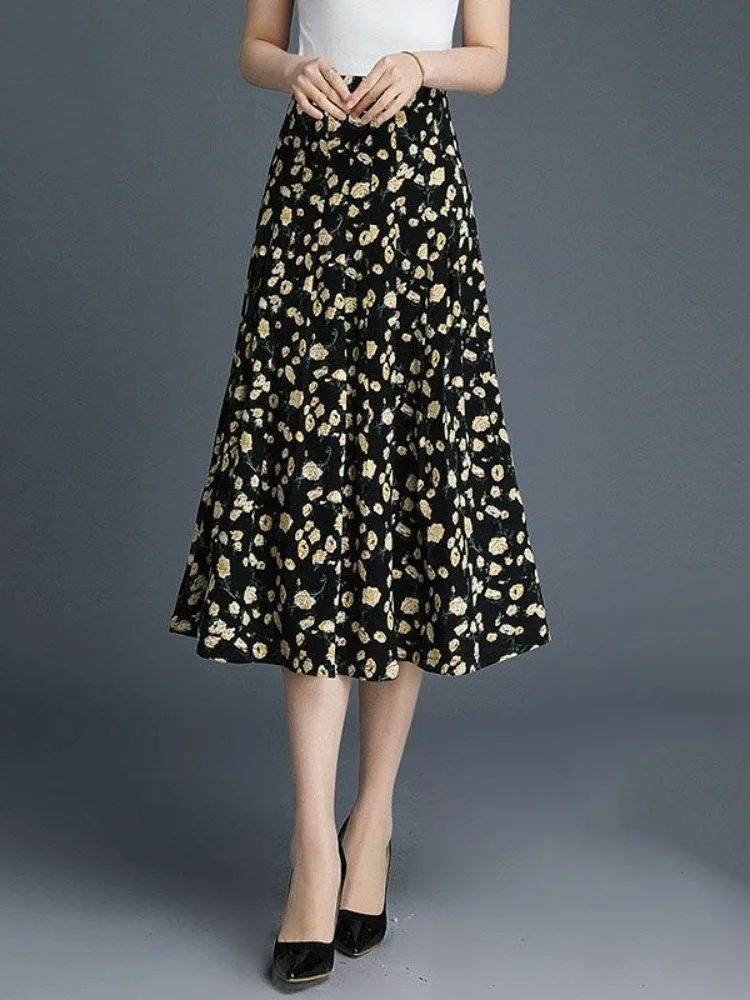 スリムハイウエストシフォン花柄ハーフスカートフィッシュテールスカートサマープリントオープンスプリットロングカラーピン韓国風春2023