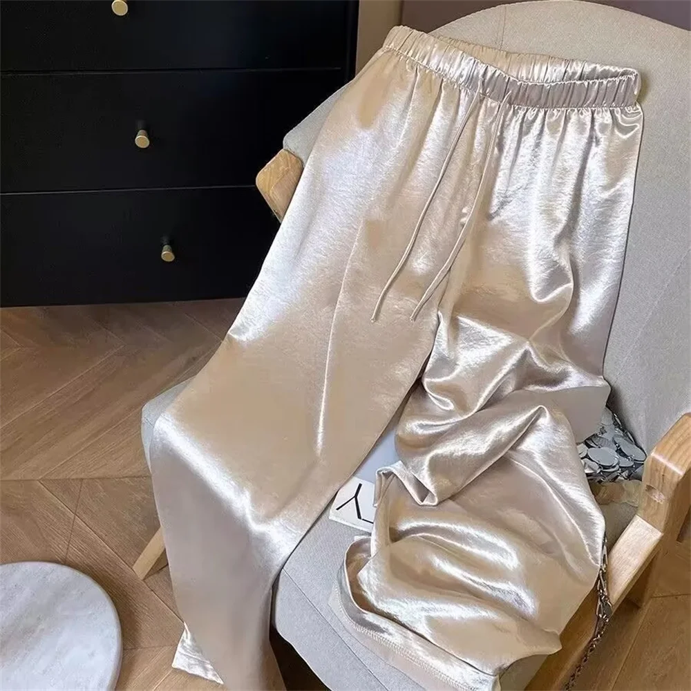Korean Fashion High Waist Thin Wide Leg Women Summer Office Lady Solid Color Straight All-match Casual Pants Trousers Clothes Korean Fashion High Waist Thin Wide Leg Women Summer Office Lady Solid Color Straight All-match Casual Pants Trousers Clothes
