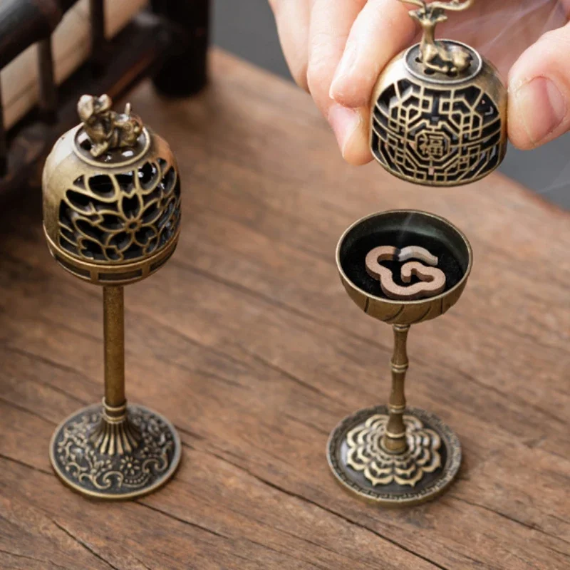 Fulu Zinc Alloy Hollow Aromatherapy Deer Crane Incense Burner Indoor High-foot Stove Office Tea Room Decoration Incense Burners