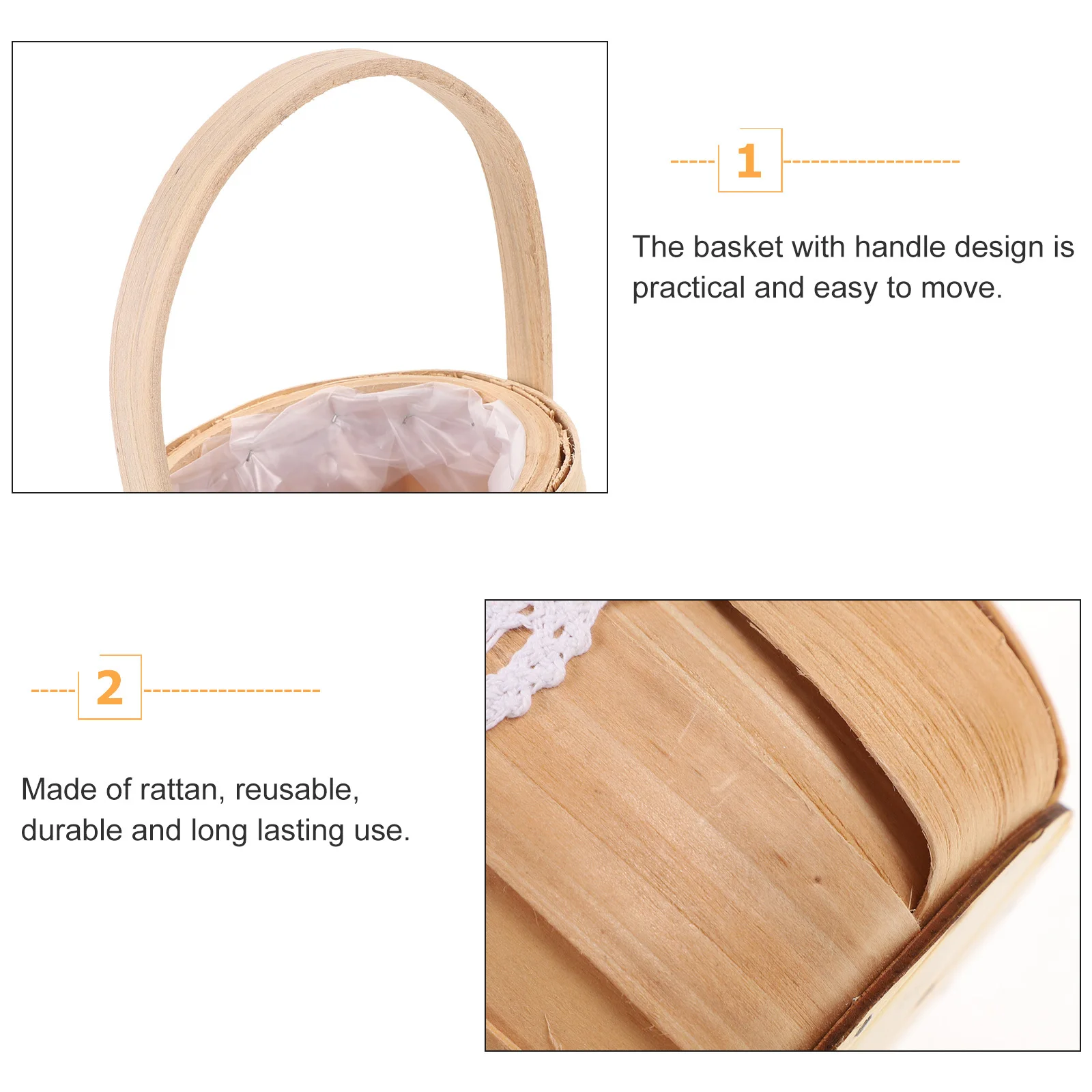 

1Pcs Durable Rattan Flower Basket Portable Handle Woven Storage Home Store Garden Decoration Beautiful Flower Basket