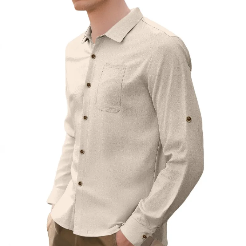 Men European American Linen Long Sleeve Shirt Loose Casual Commuter Button Down Shirt For Autumn Multi Color