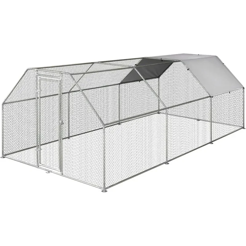 

Large Chicken Coop Metal Chicken Run with Waterproof and Anti-UV Cover, Flat Shaped Walk-in Fence Cage Hen House for Outdoor