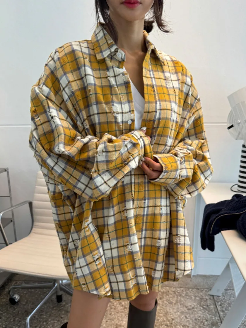 

Retro Korean Plaid Long Sve irt Jaet Women's Single Button Ele Top Spring Autumn Thiened Casual Outerwear