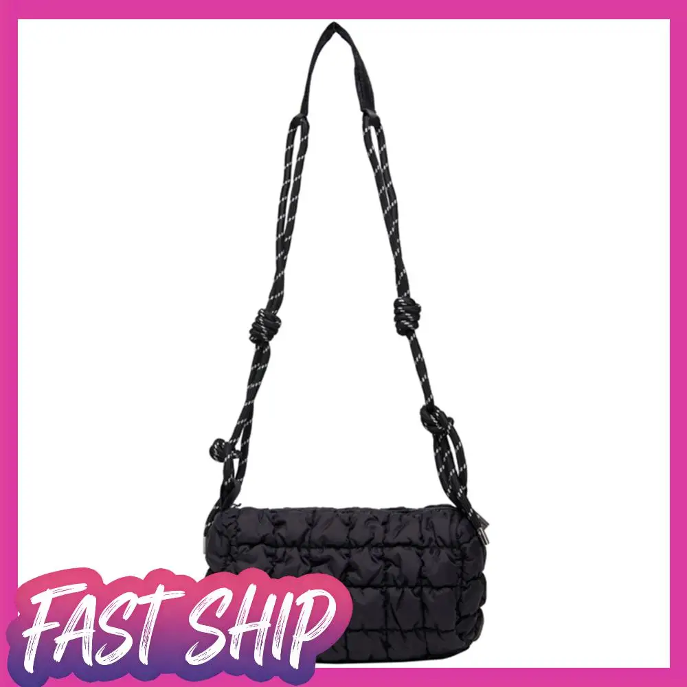 

Женская сумка через плечо с мягкой подкладкой и плетеным веревочным ремнем, сумка на слинге, большая вместительная стеганая нейлоновая сумка, повседневная женская сумка