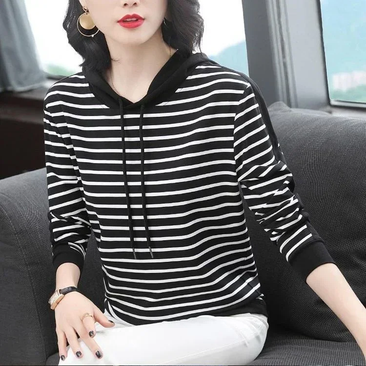 Special Dress Loose Sleeved T-shirt Size Stripe Hooded Oversize Summer Top Camisetas Tops Women T-shirts Clothing