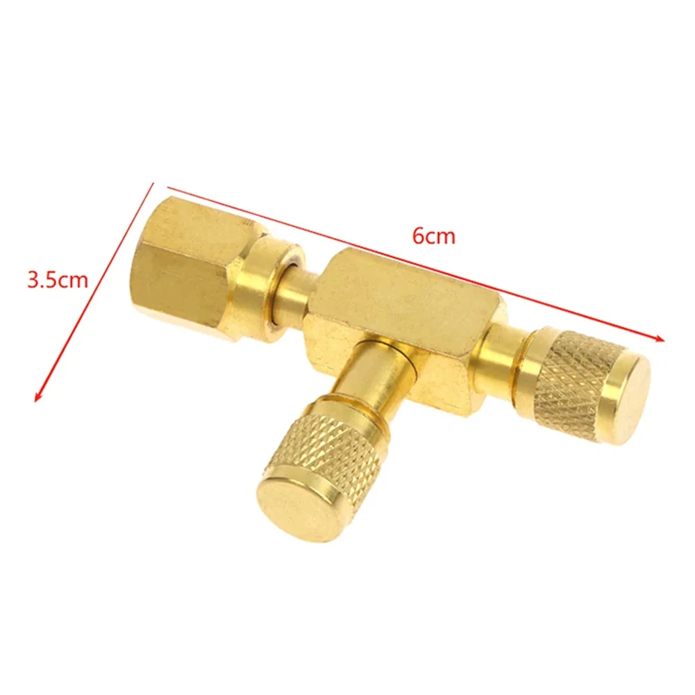 1/4 Inch SAE Quick Connect Tee Brass Valve Core Adapter With Rotary Connector For Refrigeration Manifold Gauge Tool