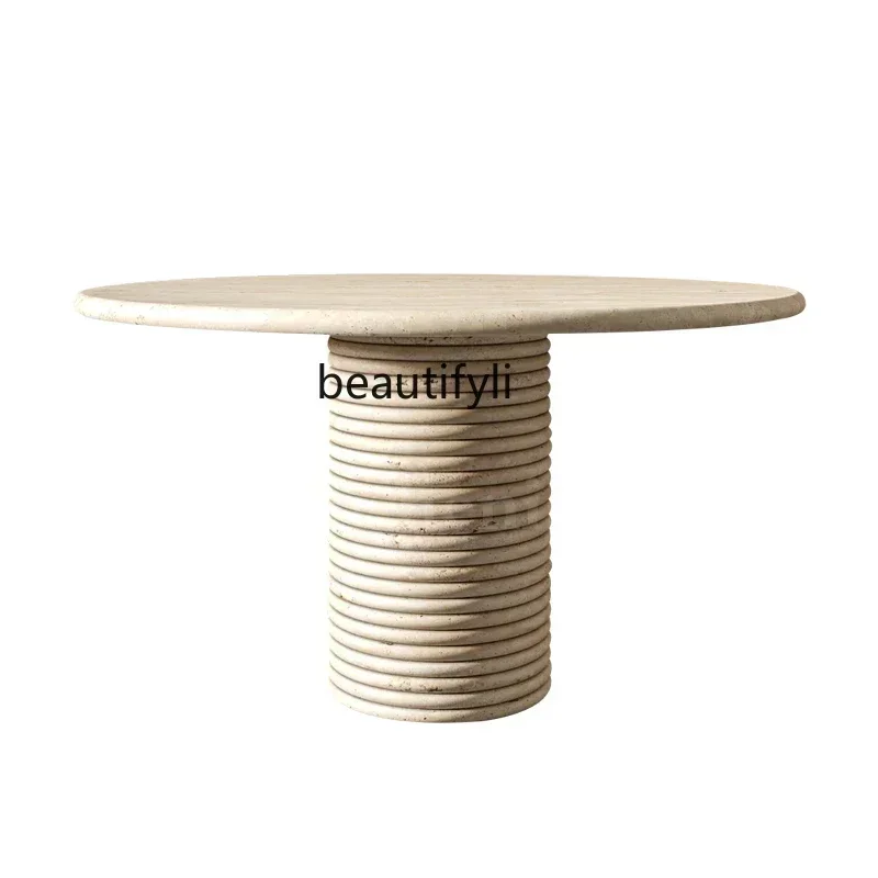 Y183French minimalist light luxury natural Roman travertine dining table designer new high-end living room round