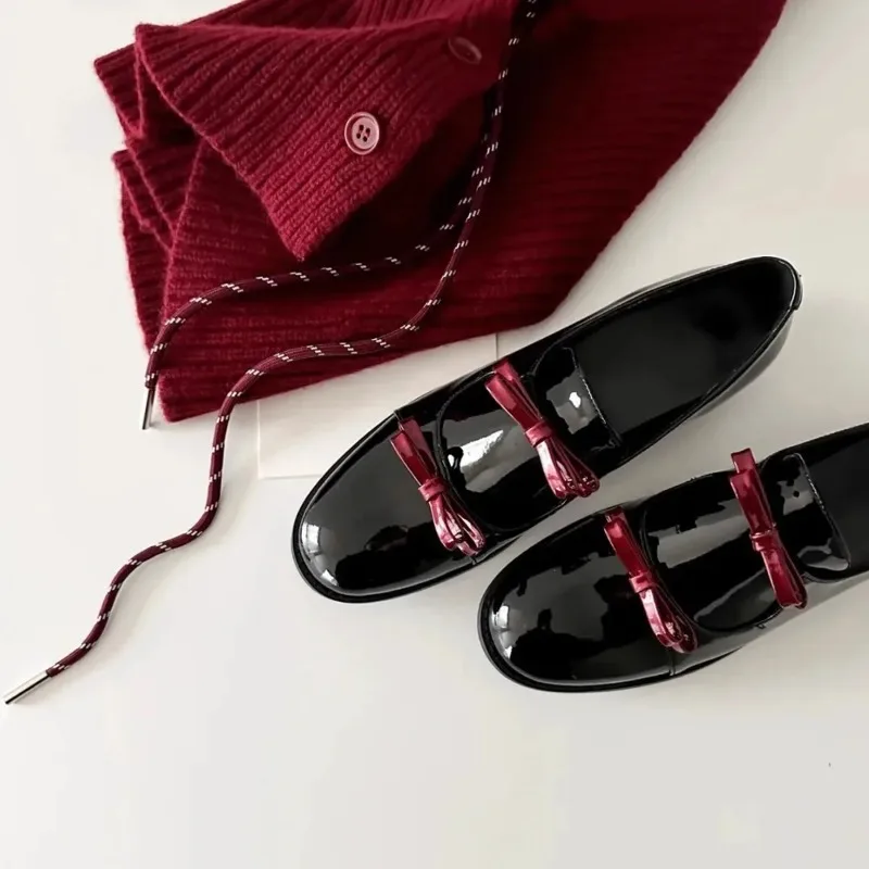 Retro British Style Mary Jane Women's Round Toe Chunky Heel Single Shoes with Bow Tie Comfortable Leather Loafers for Autumn Win