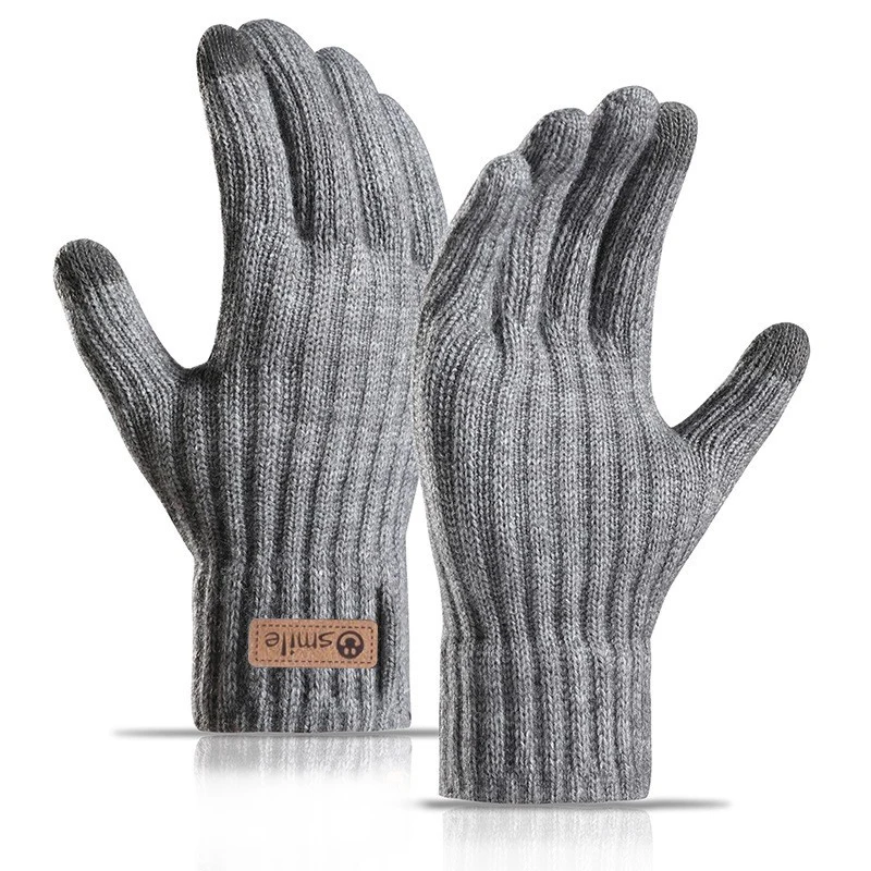 2024 new men's warm gloves winter touch screen plus fleece gloves cold warm wool knitted gloves